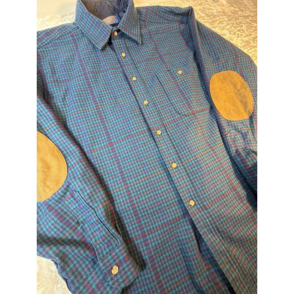 Vintage Pendleton Men's XL 100% Virgin Wool Plaid Shirt USA Elbow Patches